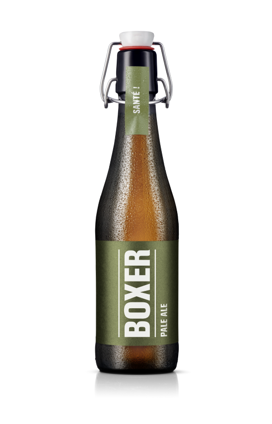 Das Bier Boxer Pale Ale ist auch in der Mehrweg Bügelflasche 33cl erhältlich