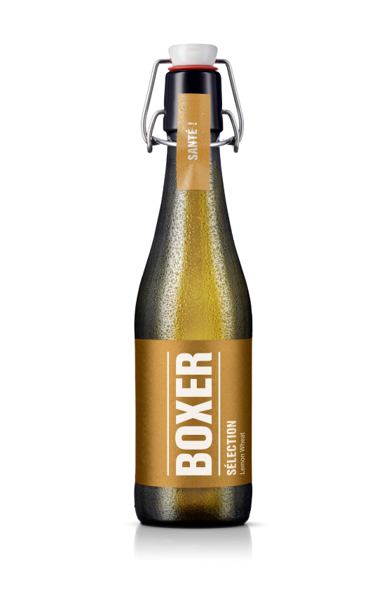 Das Bier Boxer Sélection Lemon Wheat ist auch in der Mehrweg Bügelflasche 33cl erhältlich